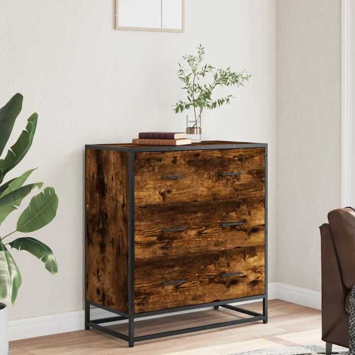 VidaXL Buffet Smoked Oak 68x35x76 Cm Engineered Wood and Metal, Storage Cabinet, Hallway Cabinet, Side Cabinet 848971