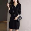Zipper hooded dress women's autumn and winter new medium and long sweater with knitted dress bottoming shirt with coat