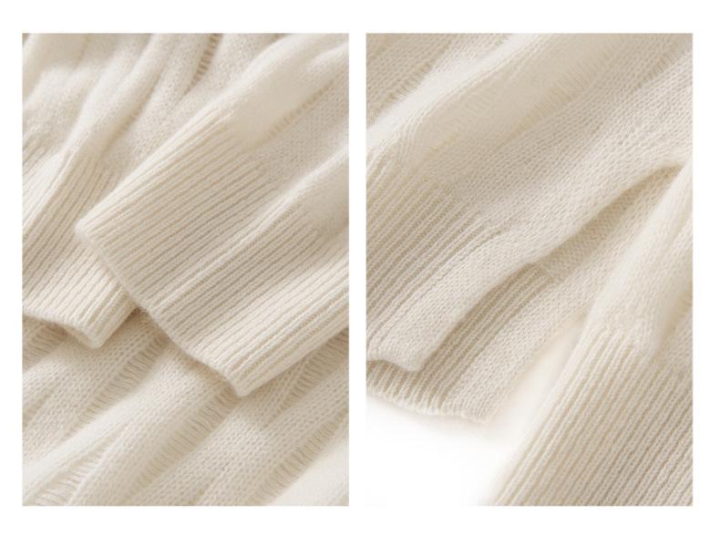 Women's 100% Pure Cashmere Hollow Out Cable Knit Round Neck Sweater - Autumn Winter Retro Pullover