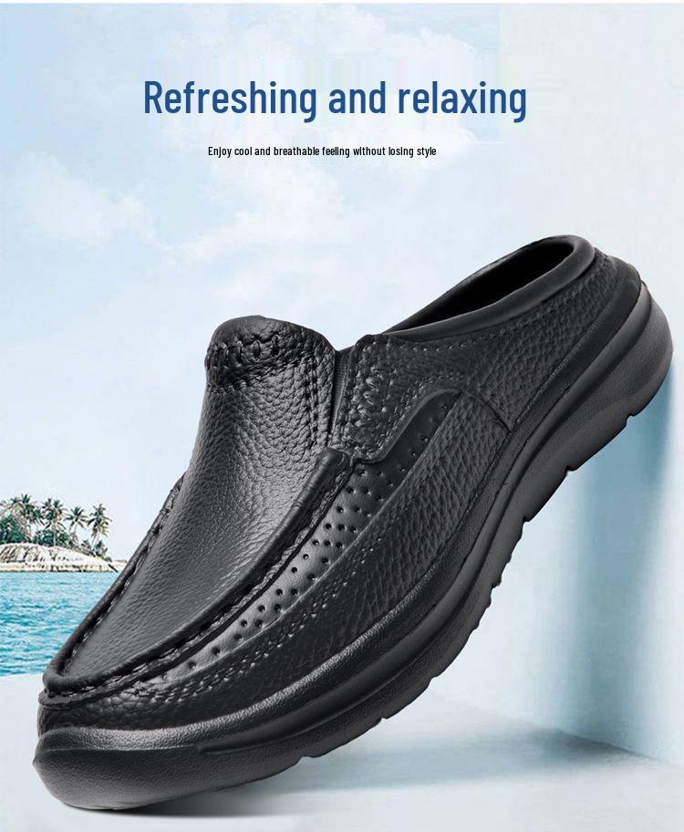 Herren Übergröße Leder Slipper Baotou Hausschuhe, Lässiger Sommerstil, Größe 46