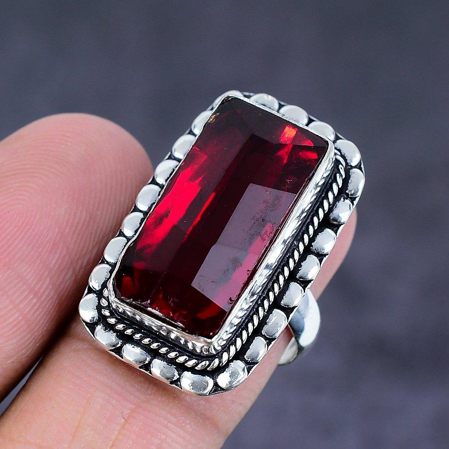 Garnet Gemstone Handmade 925 Sterling Silver Jewelry Ring Size 8 D6n09