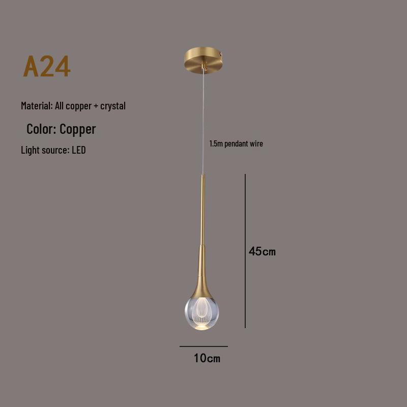 Luxury All-Copper Crystal Chandelier Pendant for Restaurants and Bedrooms