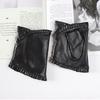 New Women's Sheepskin Half Finger Gloves Leather Fashion Lace Style Warm Velvet Cool Silk Black Riding Driving Gloves