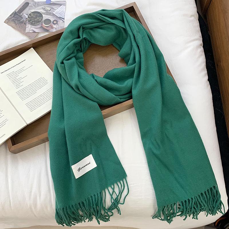 Scarf women's high-quality autumn and winter solid color sweet neck protector imitation cashmere scarf versatile warm fringed shawl