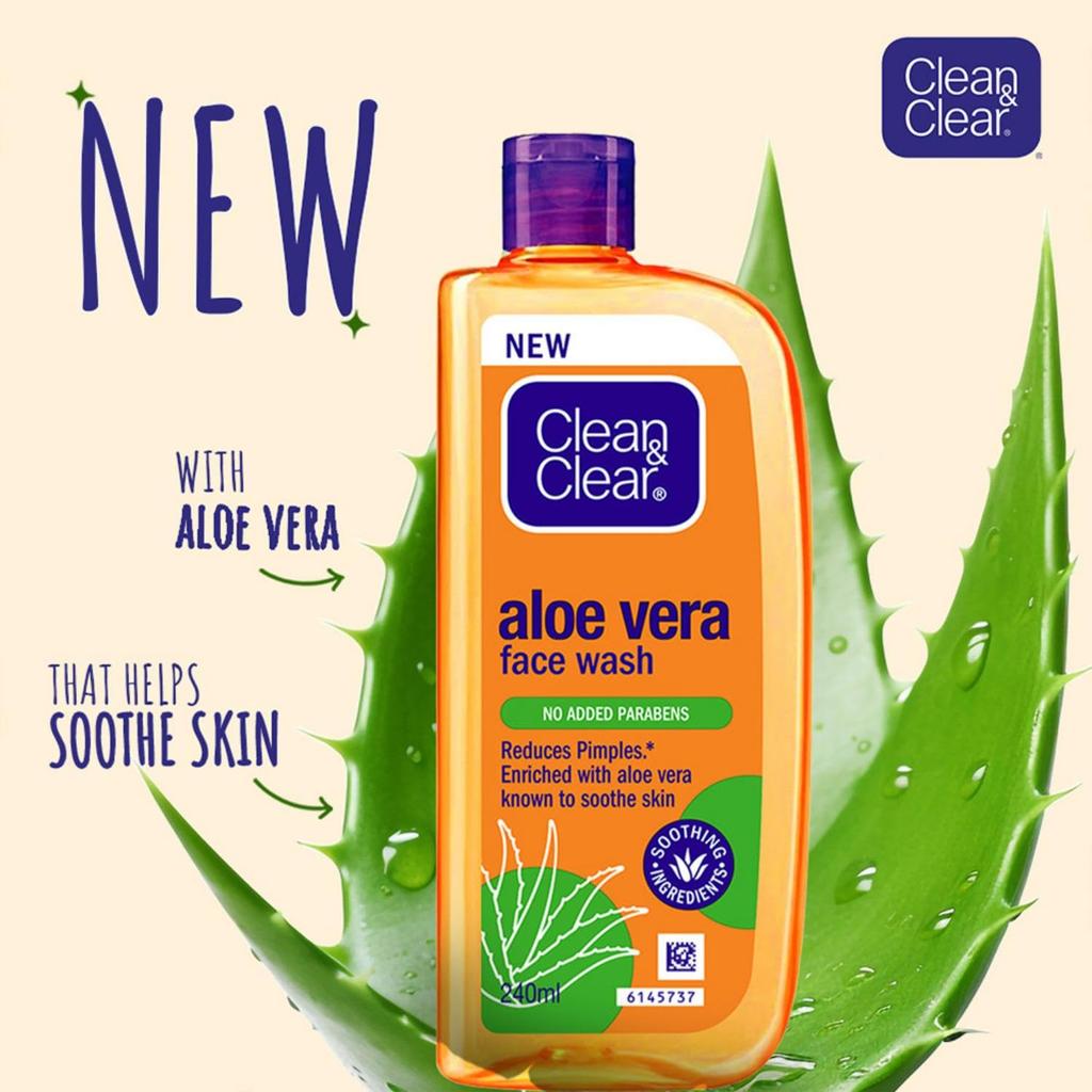 Clean & Clear Aloe Vera Face Wash 240ml Pack Of 1 Gentle Daily Skin Care For Clear Glowing Face