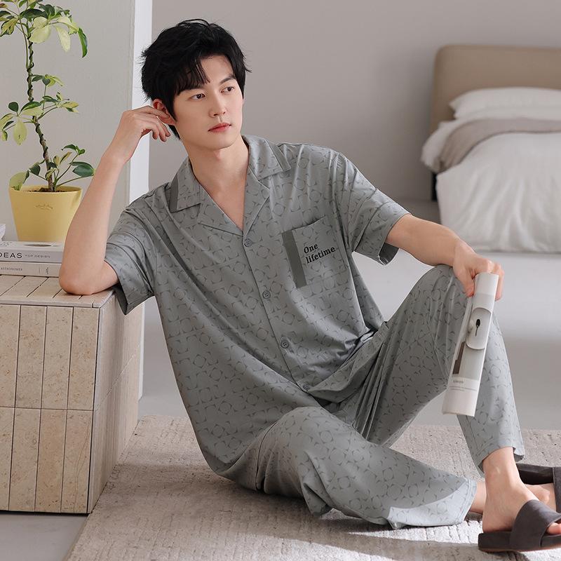 Pajamas Men's Summer Modal Thin Short Sleeve Trousers 1011 New Pullover Loose Youth Homewear Set
