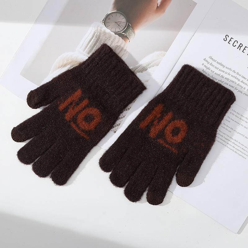 

Heavyweight Men s Woolen Warm Gloves Winter Cold Protection Thickened Woolen Jacquard English Cycling Touch Screen Full Finger One Size