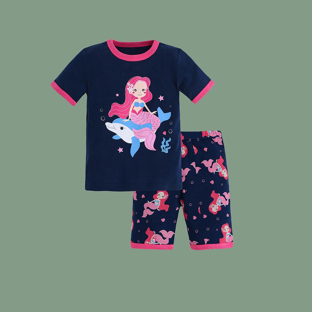 Girls' Pure Cotton Cartoon Pajamas - Spring/Summer 2025, Short Sleeve, European & American Style Baby Homewear.