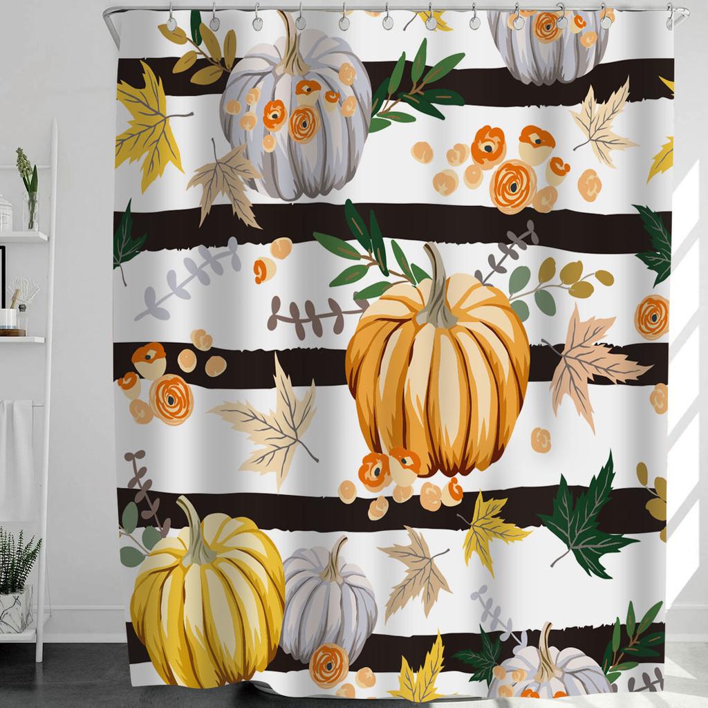 Horrific Shower Curtains Halloween 3D Print Fabric Pastel Waterproof Bathroom Curtain Pumpkin Bat Print Home Decor with Hooks
