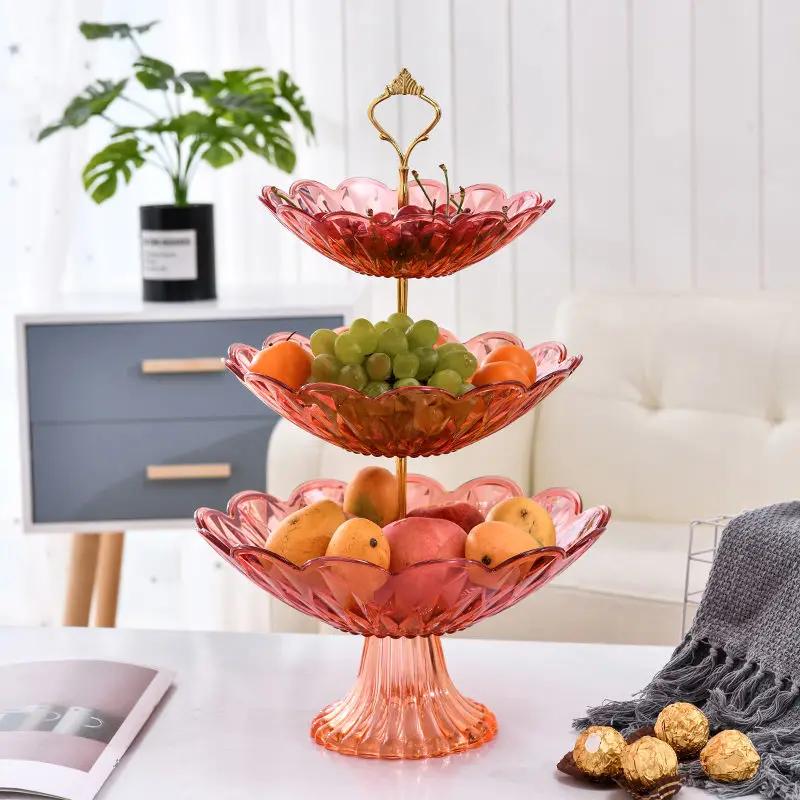 2/3 Tiers Plastic Plate Fruit Bowls Decorative Party Desserts Holder Nuts Candy Displat Stand Serving Tray for Home Party