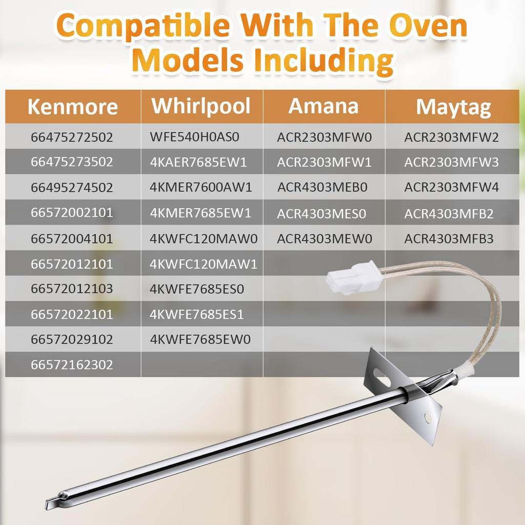 WPW10181986 W10181986 Oven Temperature Sensor Probe Replacement Part - Exact Fit for Whirlpool Maytag Kenmore Ranges - Replaces WPW10181986 8273902