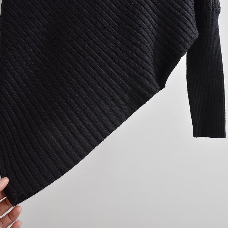 Stylish Asymmetrical off-Neck Batwing Sleeve Sweater Knitwear Women's Clothing Fall Idle Style Loose Pullover Cloak