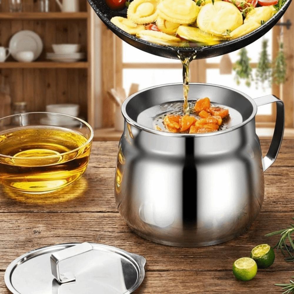 With Strainer Filter Oil Pitcher 1.5/2L Grease Container Stainless Steel Oil Kettle  Restaurant