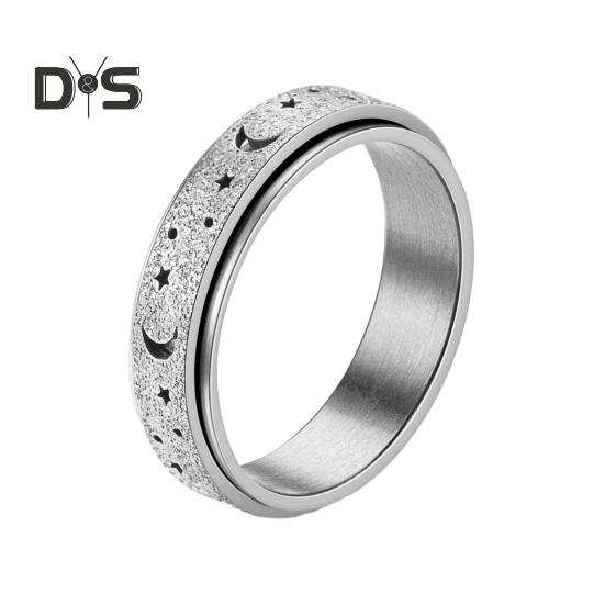 

Женское и мужское кольцо с луной и звездой, кольцо-спиннер, антистрессовое кольцо из нержавеющей стали для пар, вращающееся кольцо, ювелирное изделие, подарок US 8 серебряный