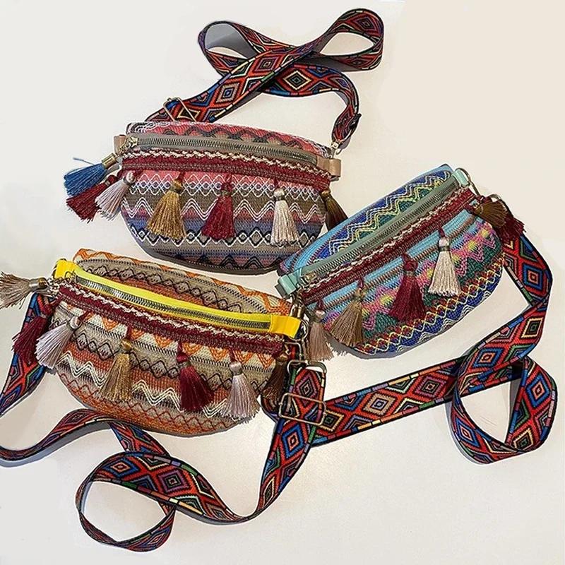 Marsupio Stile Etnico da Donna con Decorazioni a Frange Marsupio con Cintura Regolabile Colore Variopinto
