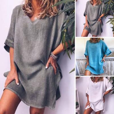Vestido casual Corte holgado Dobladillo dividido Mangas medias largas Sin encogimiento Casual