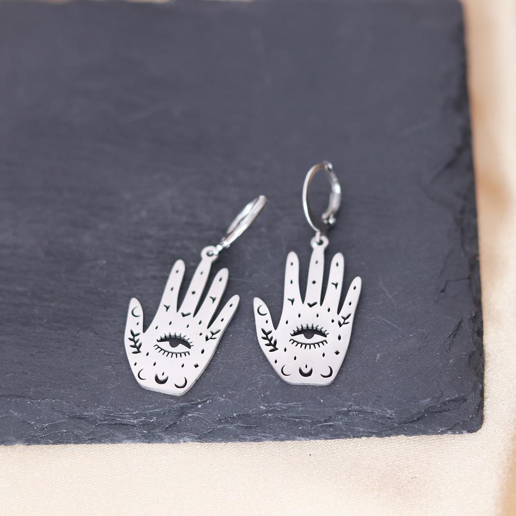 Kinitial Stainless Steel Death Moth Sun Moon Snake Mushroom Cactus Hamsa Hand Horse Earrings For Women Trendy Piercing Jewelry