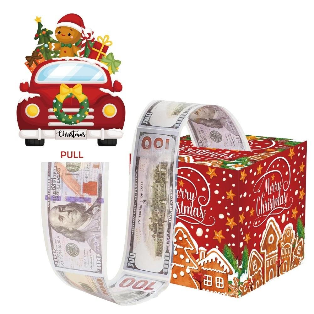 Pull Out Christmas Money Box With 50pcs Transparent Bags Santa Money Pulling Box Snowman Christmas Tree Money Holder Box Party