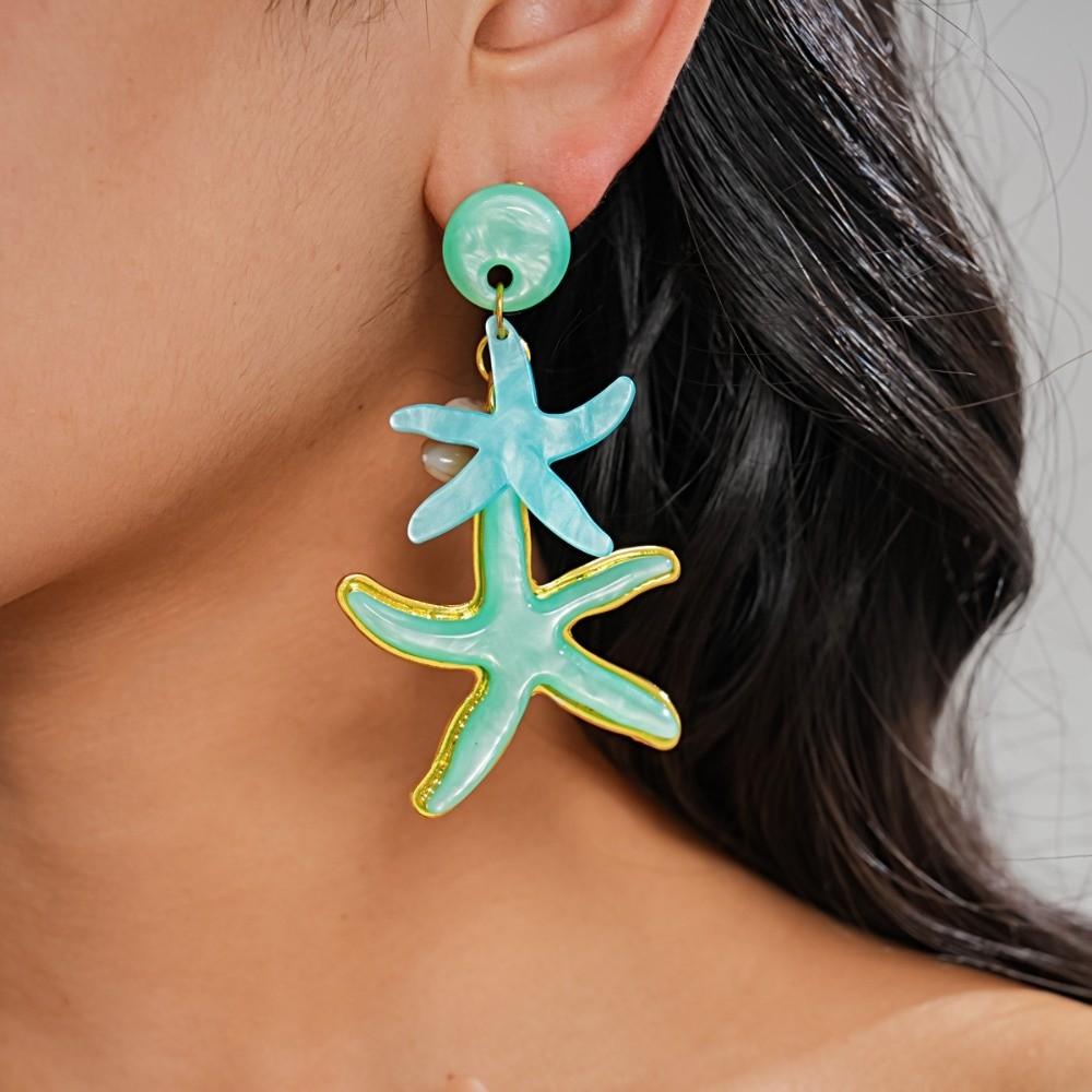 Candy Color Ocean Starfish Stud Earrings Shell Starfish Ear Pendant  Summer Beach