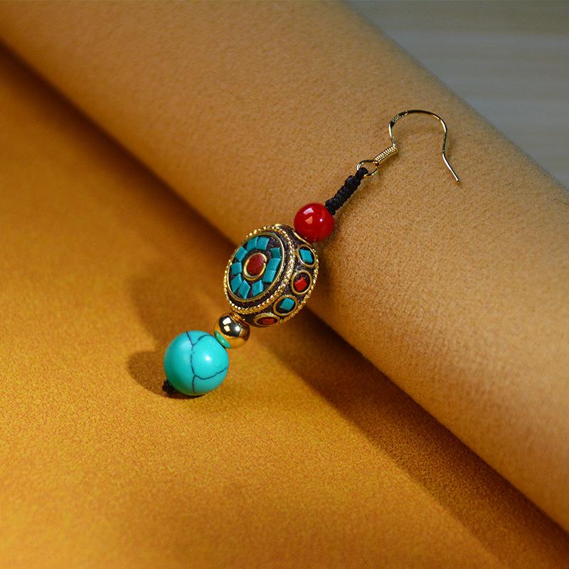 Tibetan Kangba Man Turquoise Earring - Exotic Ethnic Travel Jewelry