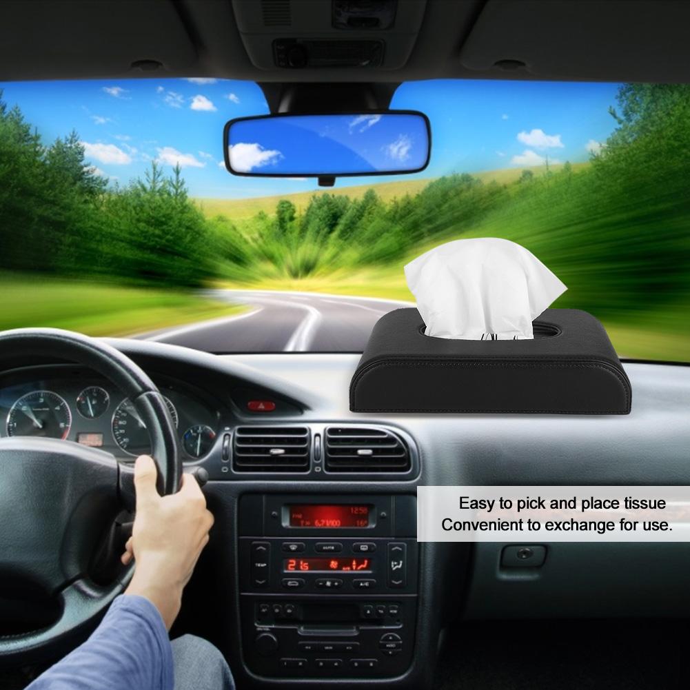 PU Leather Car Tissue Boxes Dispenser Napkin Paper Towel Holder Multi Functional Parts