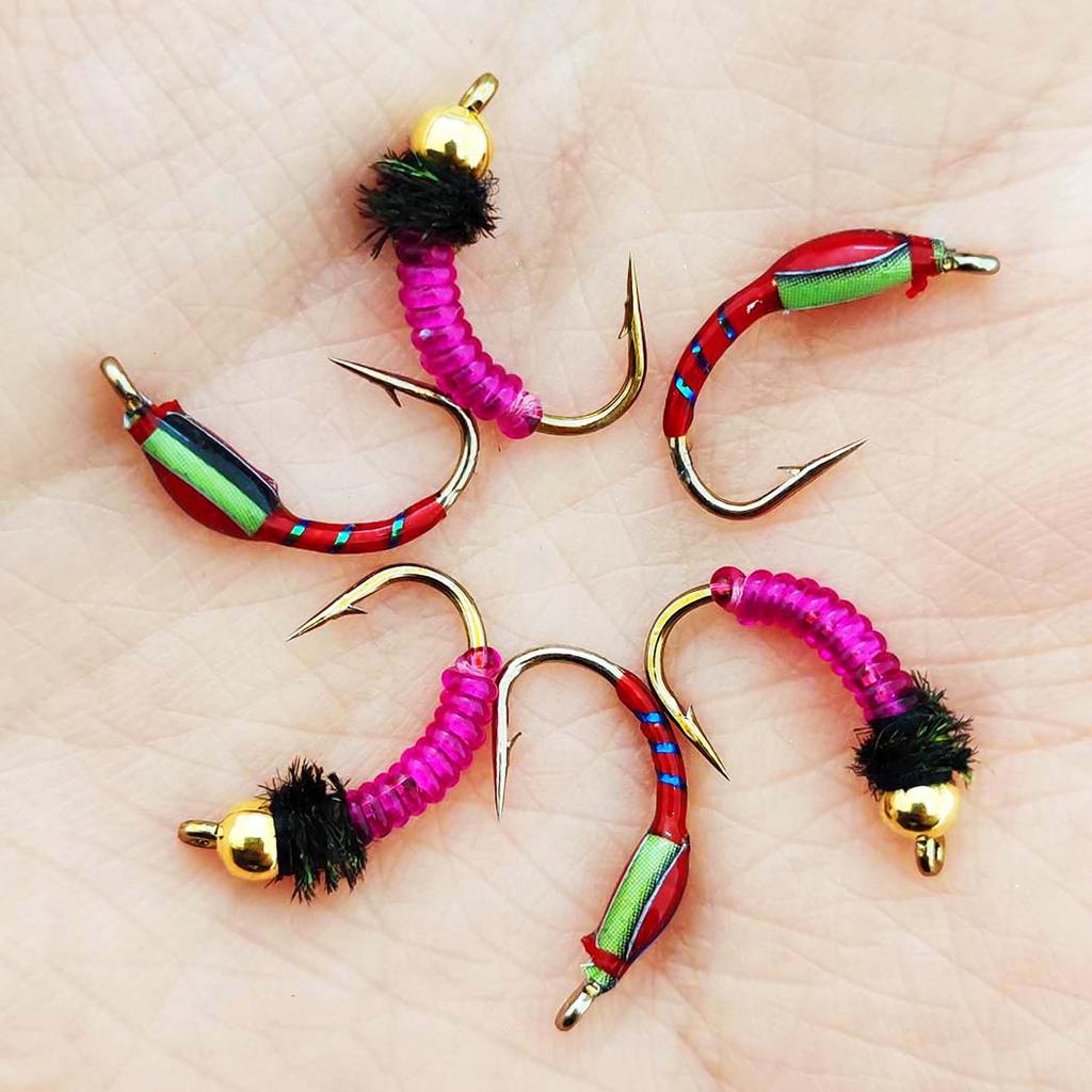 Fly Fishing Flies Bait 6/10Pcs/Set Dry Flies Brass Head Midges Bait&Caddis Midges Bait, for Trout Salmon Pike Fishing Fly Artificial Insect Lures