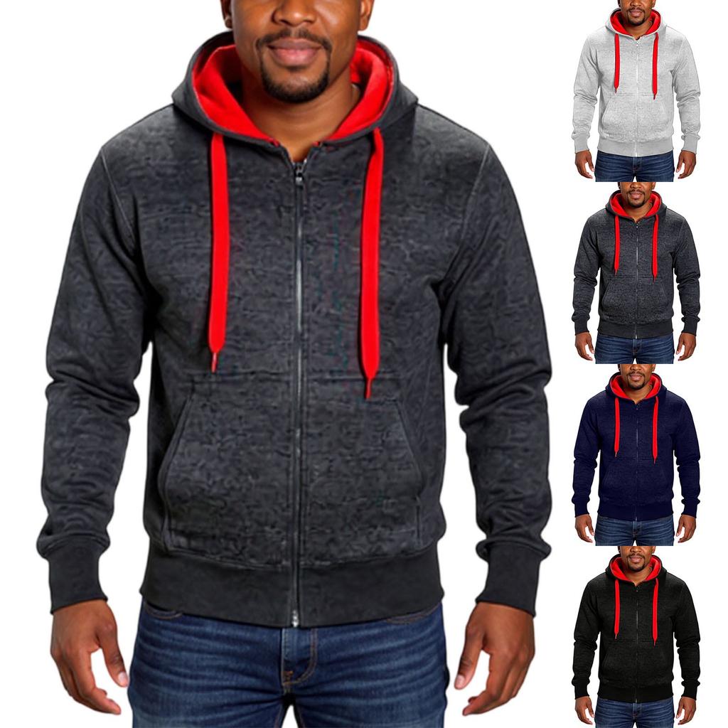 Men's Hooded Sweatshirt, Contrasting Color Sweatshirt, Sports  Zipper Casual Jacket