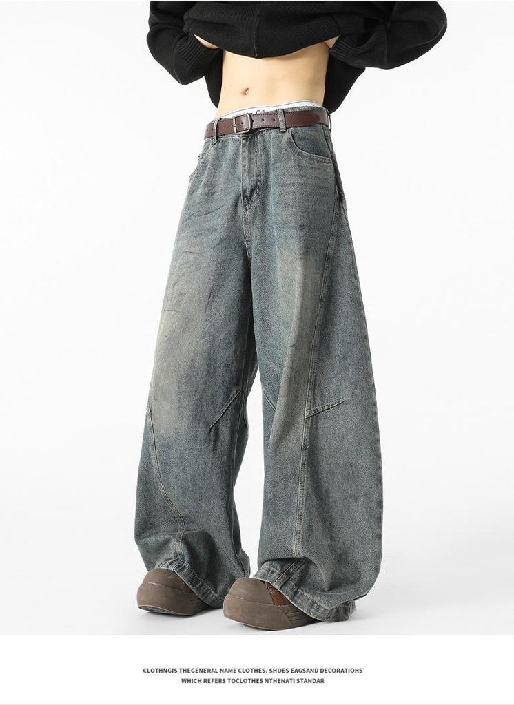 Men's Retro Washed Slim Bootcut Jeans for Spring and Autumn - Unisex Wide Leg Pants