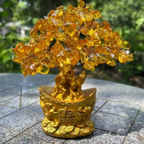 Small Citrine Money Tree Ornament - Creative Home Decor for Wine and TV Cabinets, Enhances Wealth and Fortune.