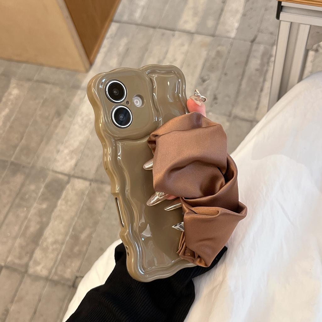 Korean high-end silk scarf wristband for iPhone16Pro max Apple 17 mobile phone case 15/14 wave case