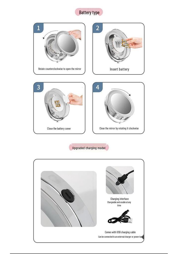 Double-Sided LED Wall-Mount Vanity Mirror with Magnification and Light