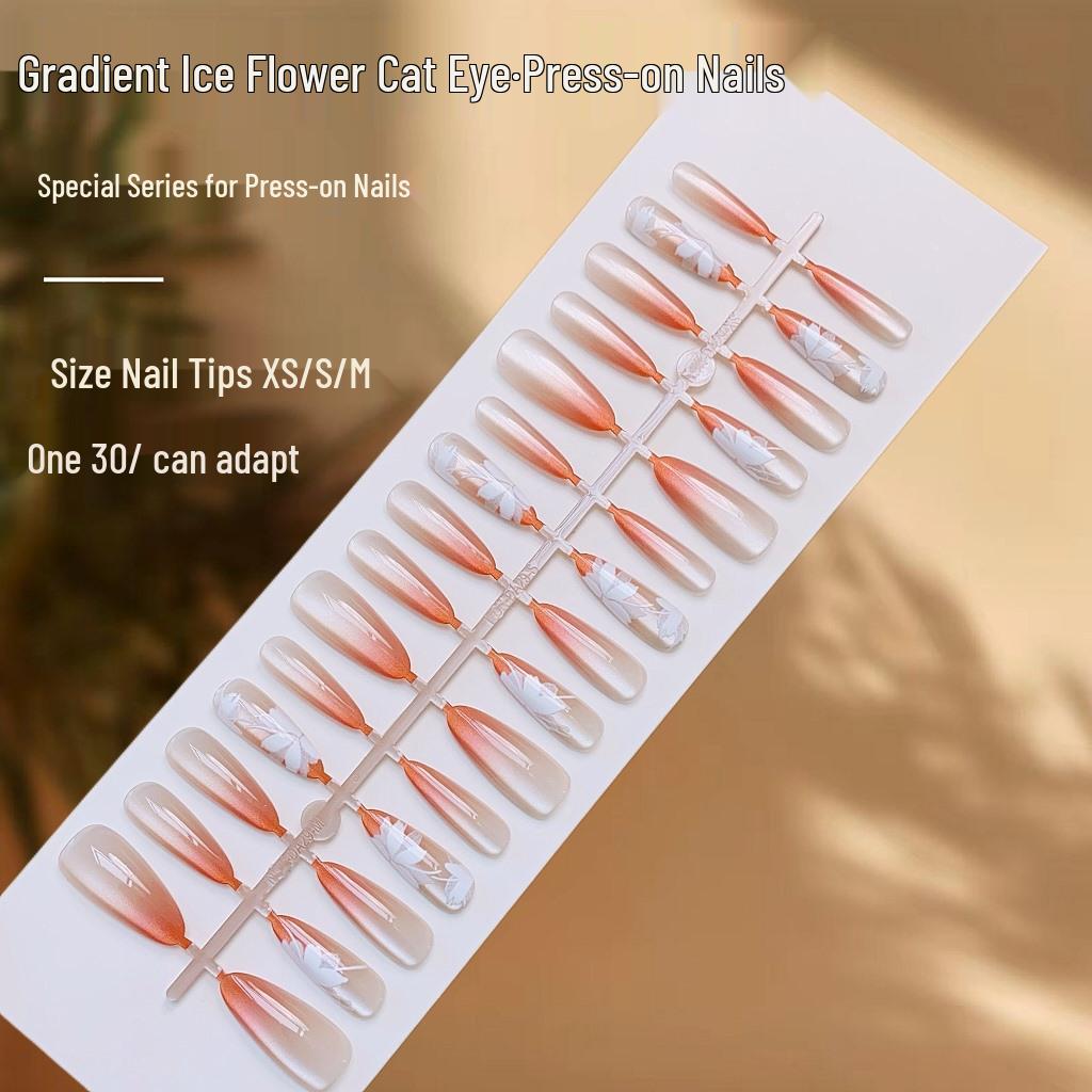

Exquisite Gradient Ice Flower Cat Eye Luxury Whitening False Nails