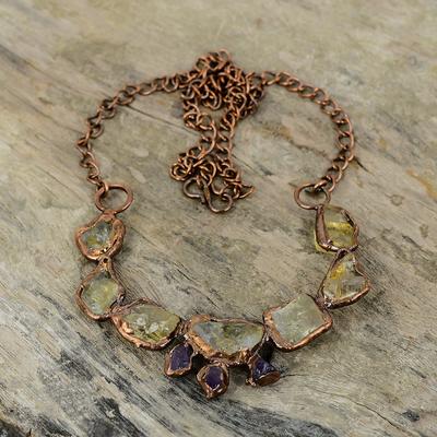 Collana grezza di citrino Collana in rame elettroformato Collana con catena regolabile Gioielli elettroformati fatti a mano Collana in pietra grezza di ametista
