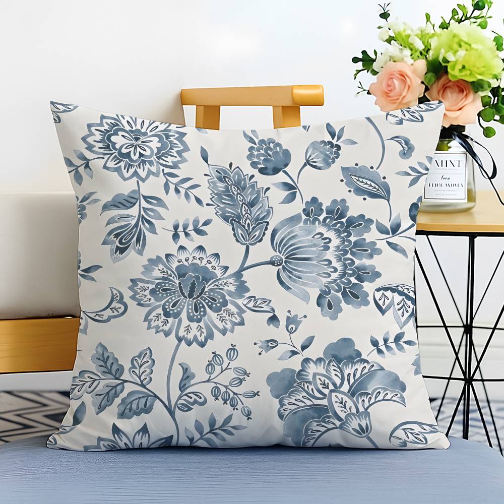 

Elegant Blue Floral Pattern Pillow Case Printed Brushed Fleece Pillow Baby Skin-Touch Eco-Friendly Dye-Sublimat 12x12Inch