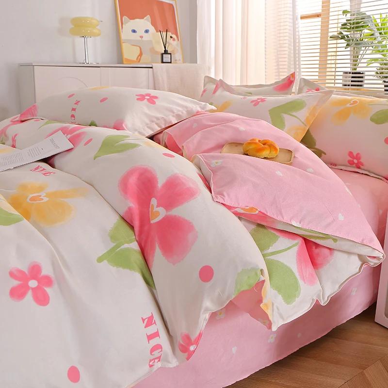 Comforter Girls Pink Flowers Colorful Spring Floral Bedding Set Reversible Print Polyester Comforter Girly