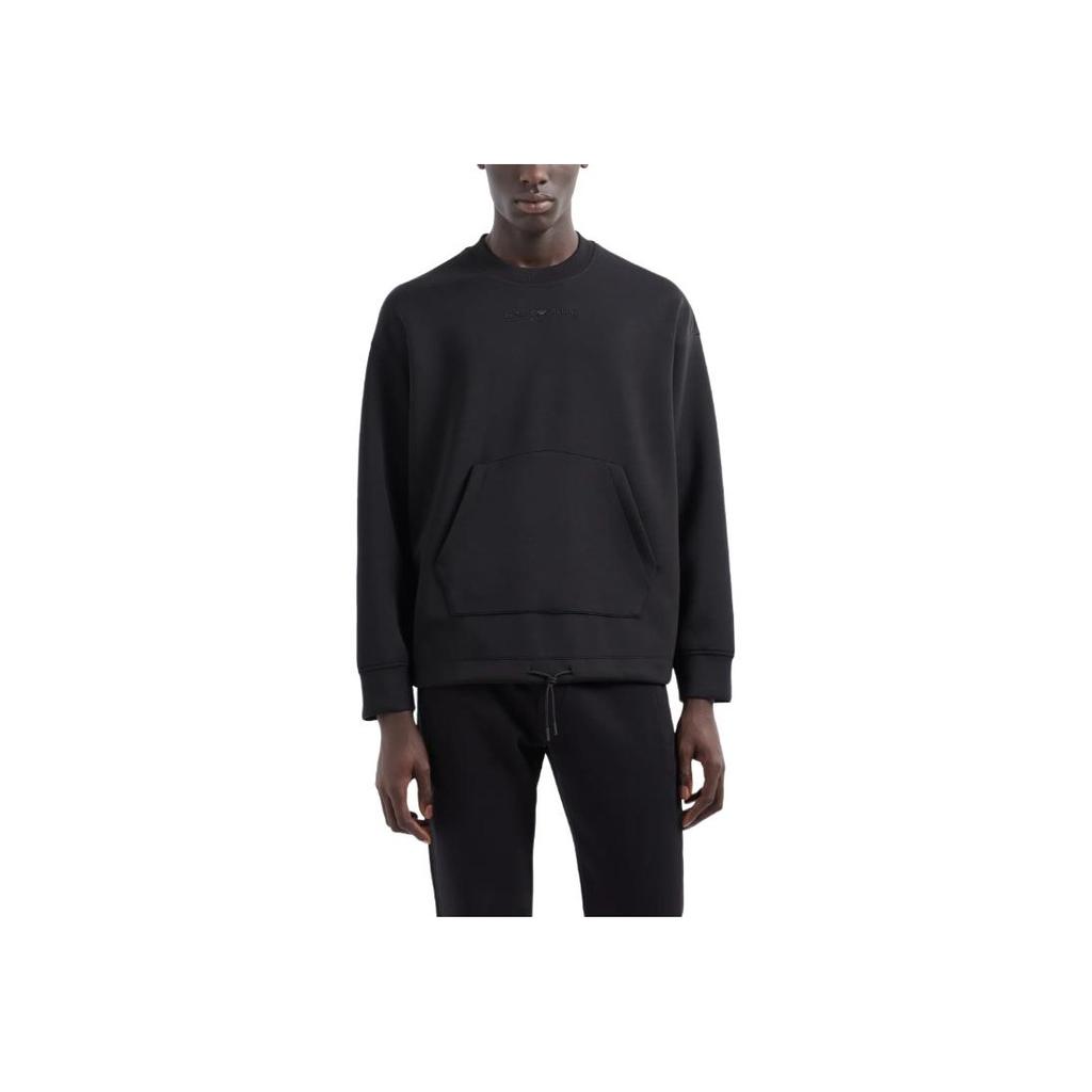 Emporio Armani FW24 Solid Color Letter Logo Embroidered Loose Fit Crew Neck Long Sleeve Sweatshirt Men Sweatshirt Black 6D1MC1-1JRRZ-0999