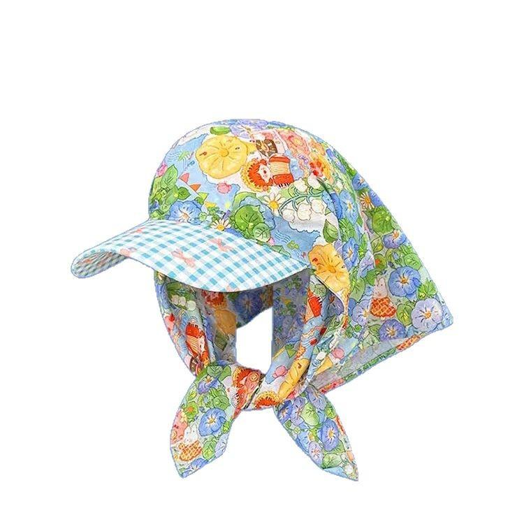 French Retro Style, Monet's Garden, Headscarf, Hat, Women, Sun Protection, Triangular Scarf, Duckbill Cap