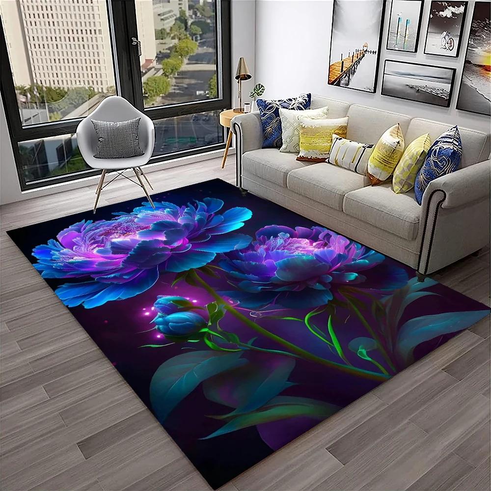 Romantic Rose Flower Carpet Home Living Room Area Rug Bedroom Doormat Non-slip Foldable Washable Floor Mat For Entryway Hallway