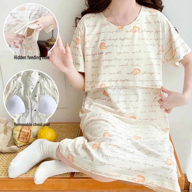 Cotton Nightgown for Pregnant Women: Short Sleeve Postpartum Breastfeeding Dress