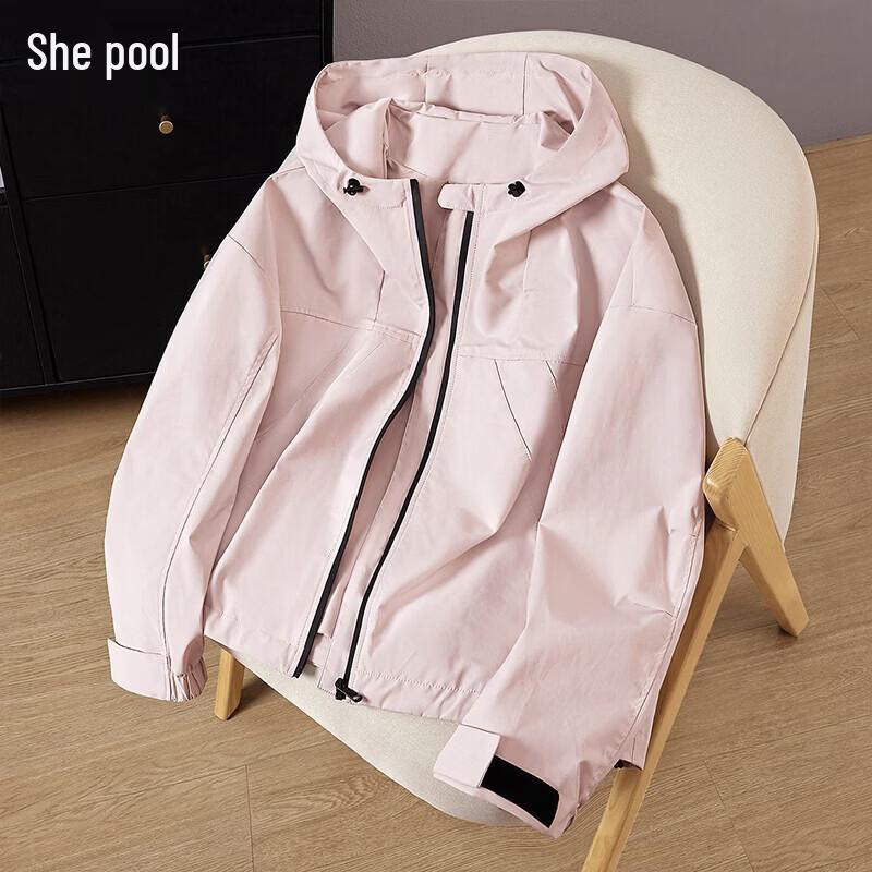 Women s Drawstring Hooded Zipper Jacket S