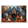 Mocsicka Halloween Photography Background House Castle Ghost Bat Autumn Leaf Pumpkin Party Decorations Photo Backdrops Wallpaper