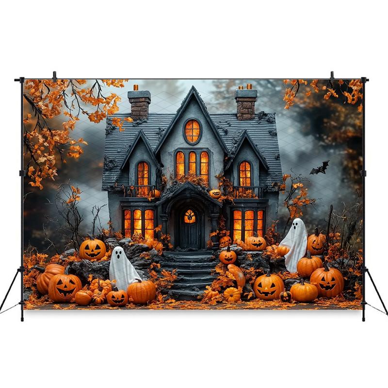 Mocsicka Halloween Photography Background House Castle Ghost Bat Autumn Leaf Pumpkin Party Decorations Photo Backdrops Wallpaper