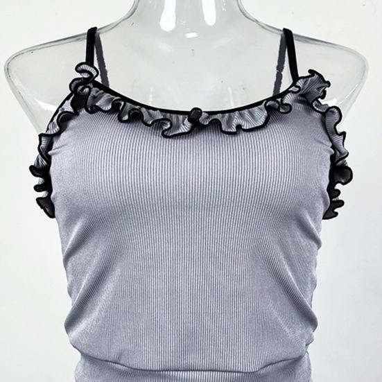 2 Pcs/Set Women Summer Pajamas Suit Ruffle Patchwork Sleeveless Backless Cop Top High Waist Mini Shorts Daily Nightie Slim Fit Sleepwear