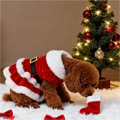 Weiches atmungsaktives Katzen-Weihnachtskleid Mode niedlicher Weihnachtsmann Hundekleid Warmes Haustier-Weihnachtskostüm Neujahrs Kleidung für Hunde