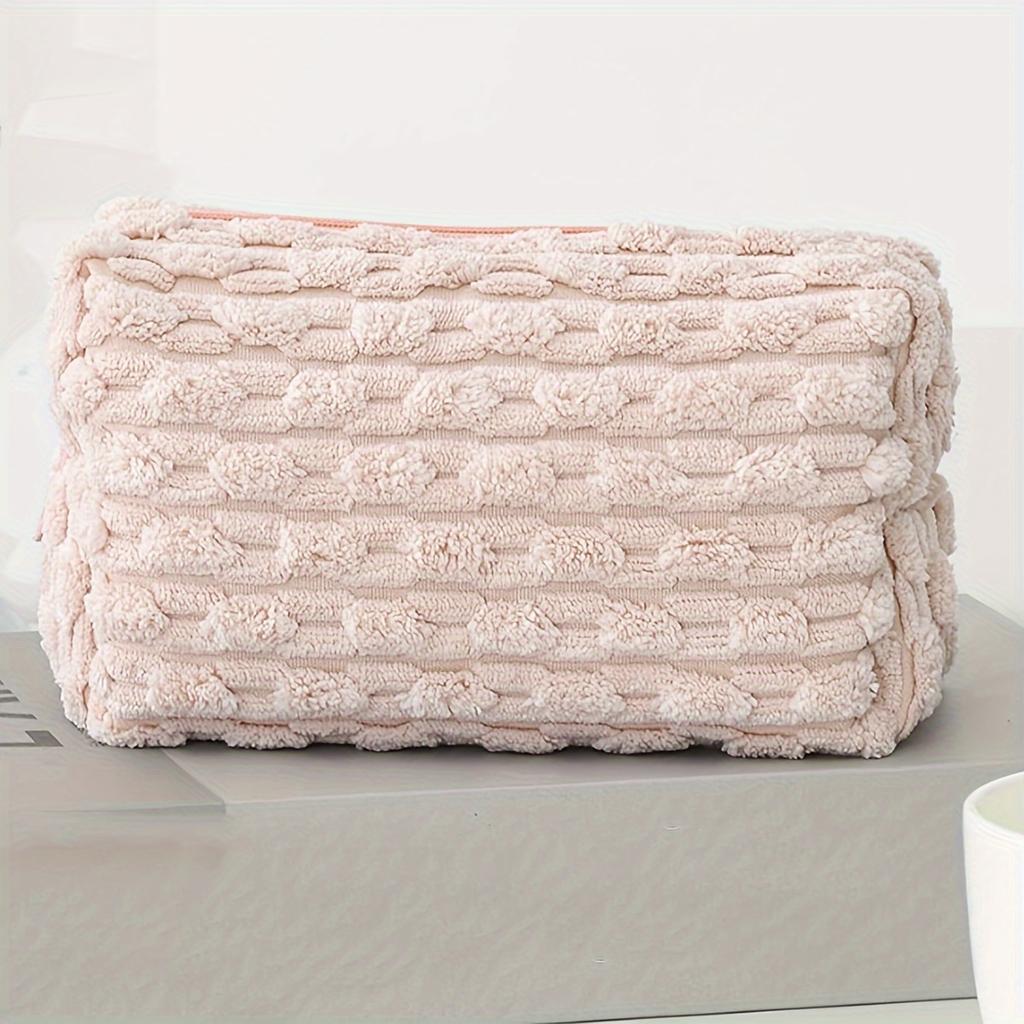 Plüsch-Make-up-Tasche in einfarbig, große tragbare Tasche für Damen, Toilettenartikel-Organizer