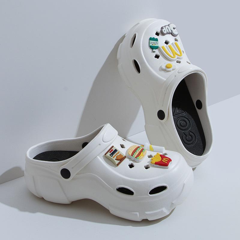 Women's high-heeled hole shoes, new summer models, thick-soled and breathable outer wear, two muffin and non-slip beach cool slippers.