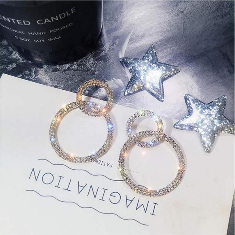 Large and Small Circle Long Dangle Earrings Korean Zircon Flash Earrings for Women Female Fashion Jewelry Drop Earings