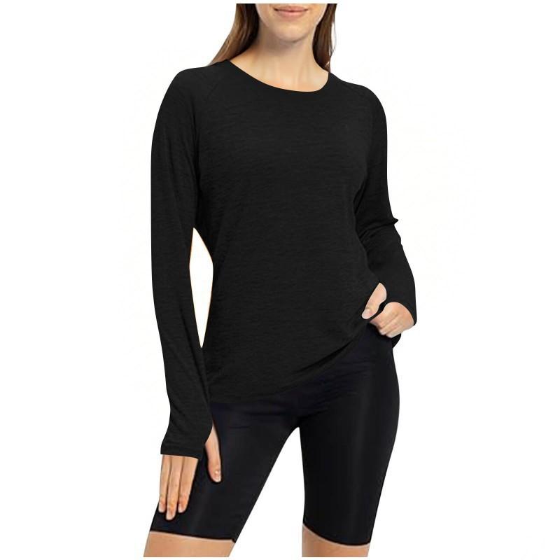 2026 Round Collar With Finger Tips Yoga Long-sleeved Training Running Sports Top T-shirt Women