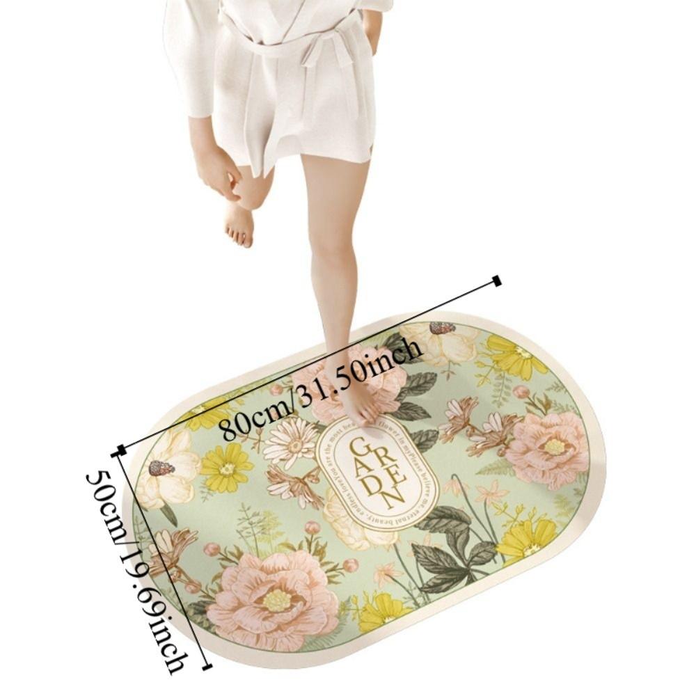 Elegant Absorberande Badrumsmatta Blommönster Halkskydd Dörrmatta Badrumsmatta Badrumsgolv