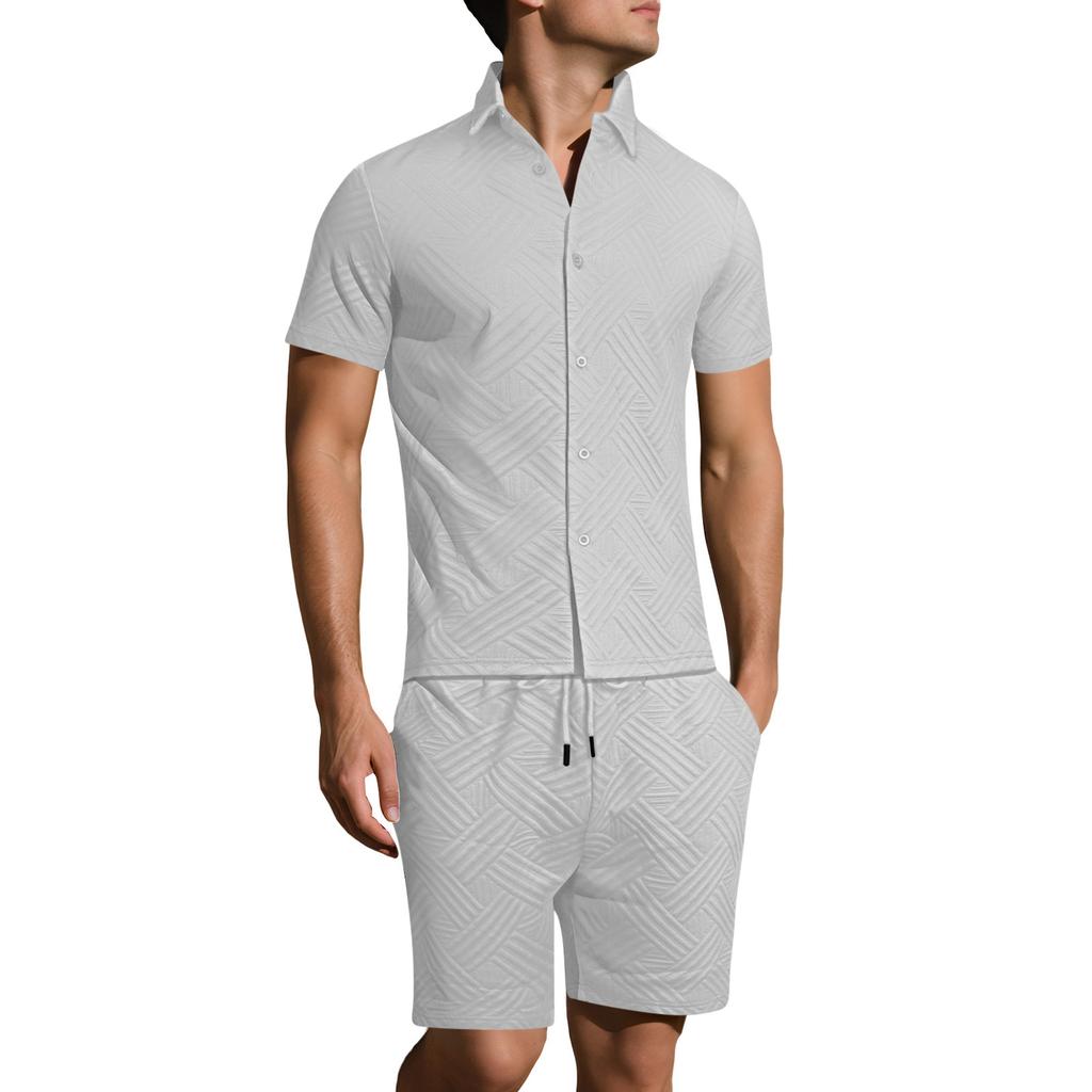 Men's Summer -Color Shirt And Shorts Set